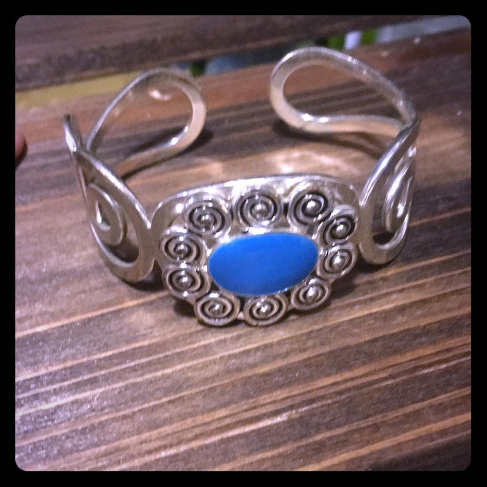 Silver and blue cuff bracelet